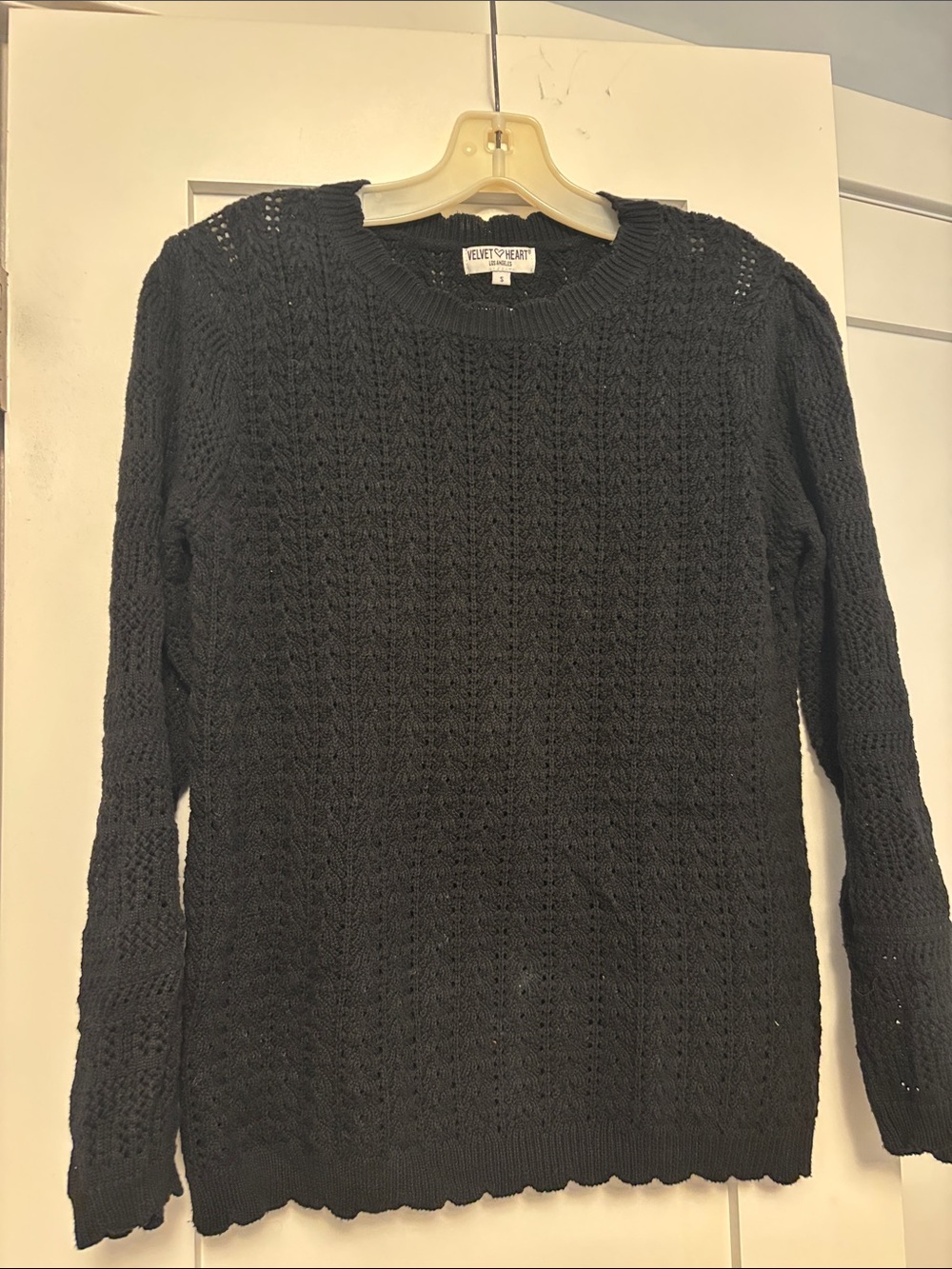 Velvet Heart Black Open-Knit Crewneck Sweater